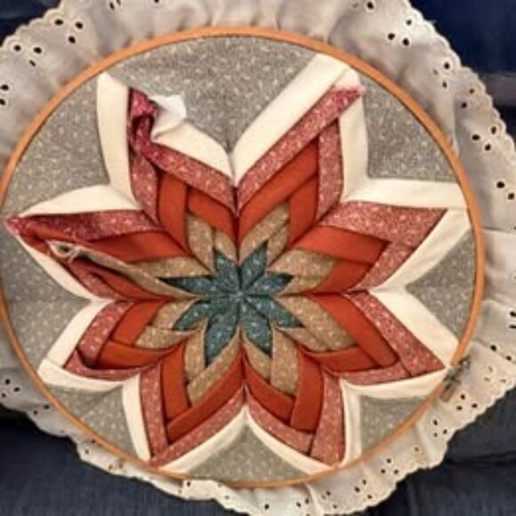 Vintage Fabric Wall Art Pair – Wolves Scene & Quilted Starburst - Picture 3 of 10